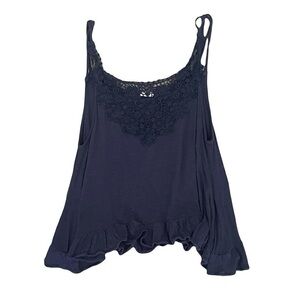 Elegant Navy Tank Top with Lace Detail